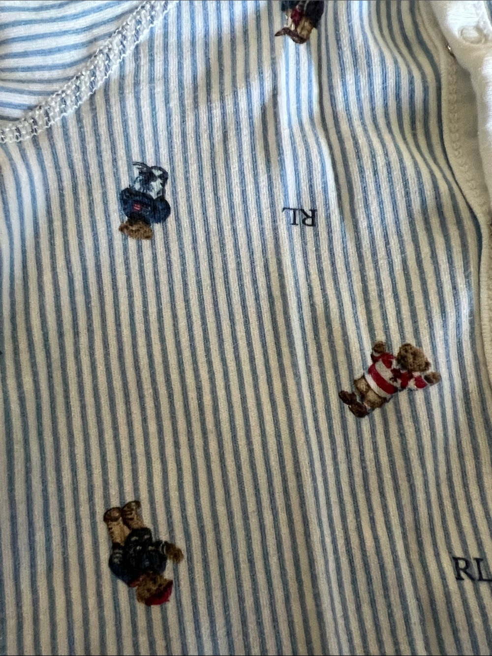 Ralph Lauren Light Blue & White Striped Footed One-Piece - Picture 3 of 3